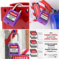 collage: 3 purple tradesafe padlocks in use, labeled in english, french, and Spanis