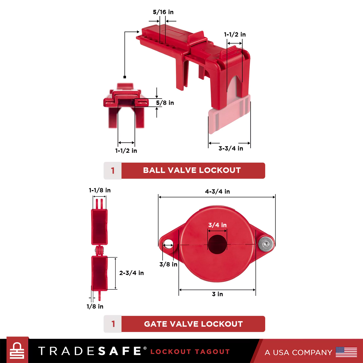 quantity and dimensions of ball valve lockout and gate valve lockout