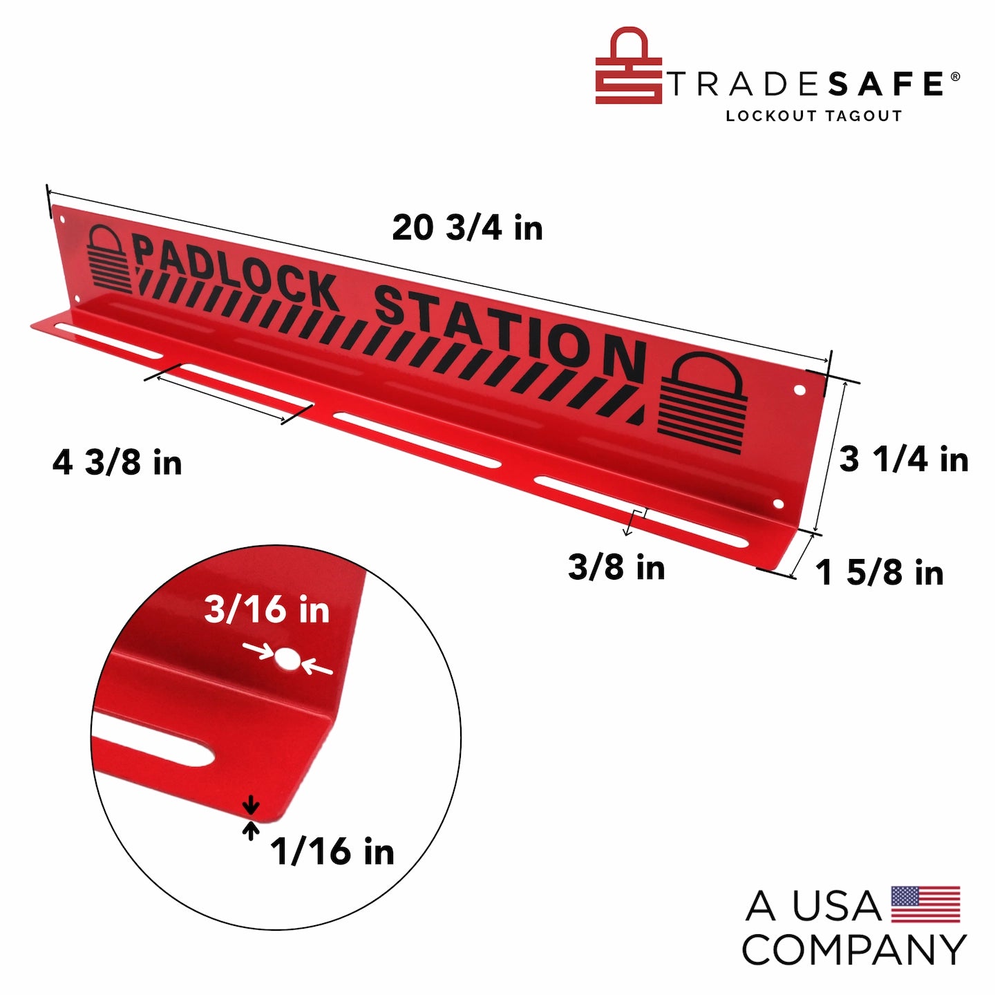 high-angle view of a red padlock station with dimensions