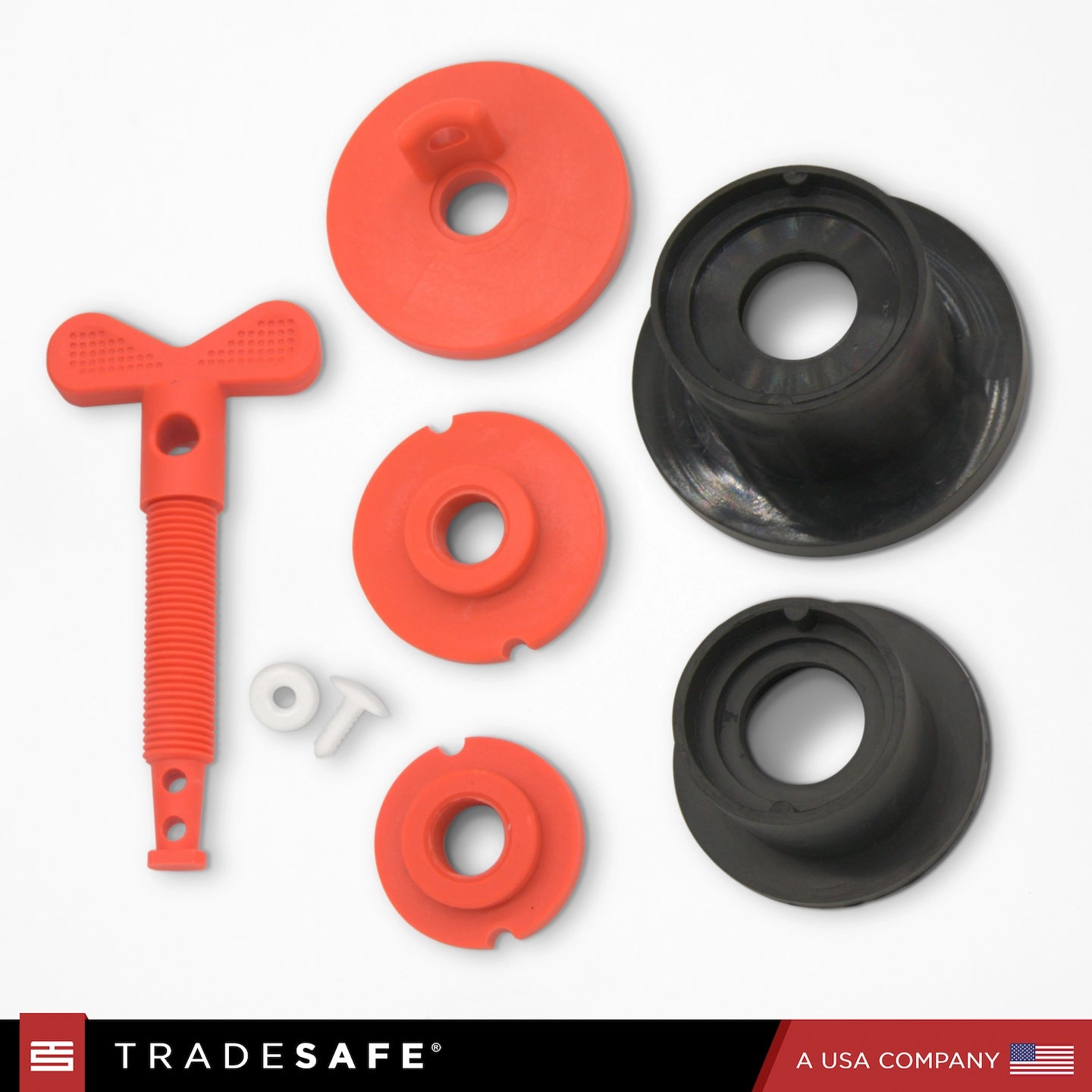 illustration of nylon drum plug lock body parts and 2 rubber gaskets
