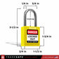 a yellow lockout tagout padlock with dimensions