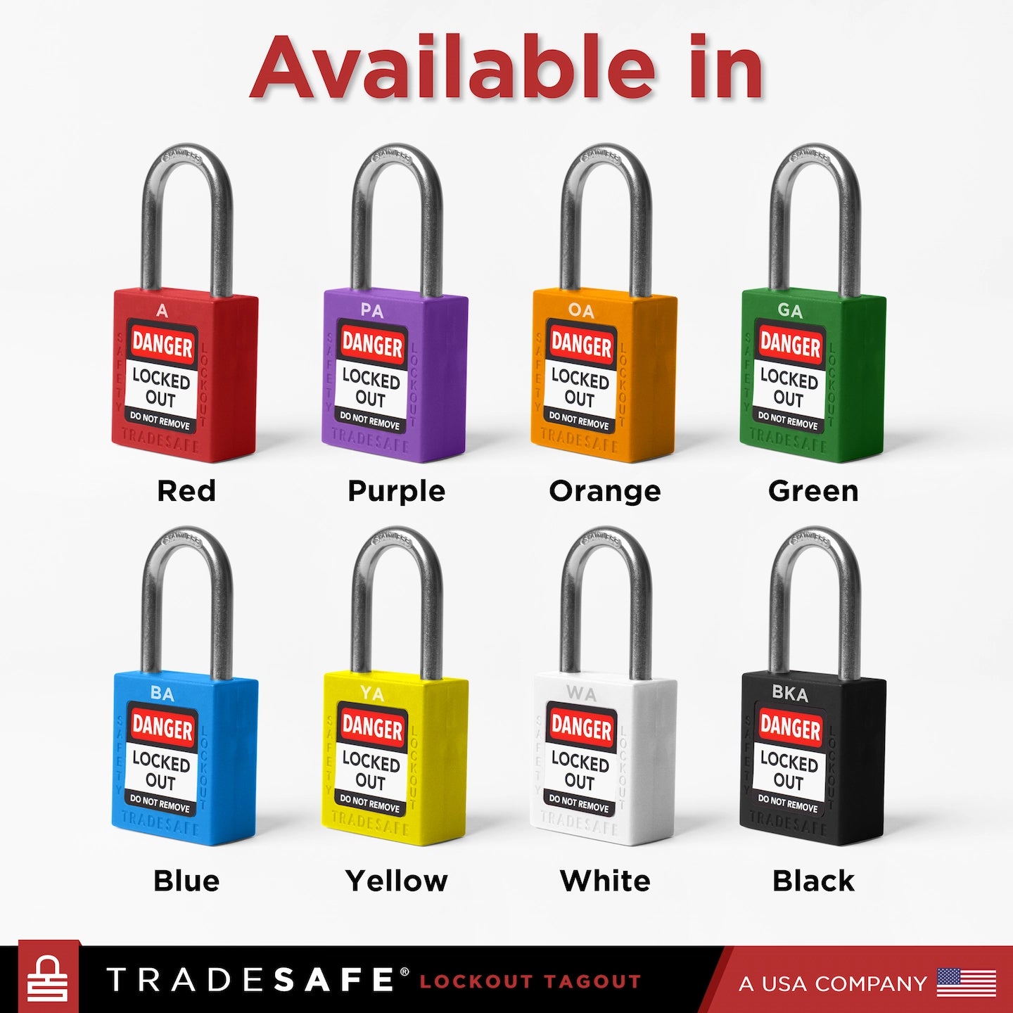 lockout tagout padlocks available in 8 different colors