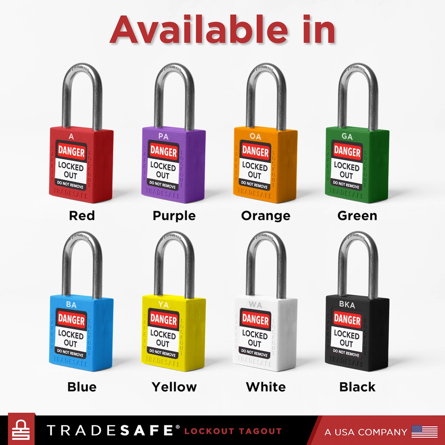 lockout tagout padlocks available in 8 different colors