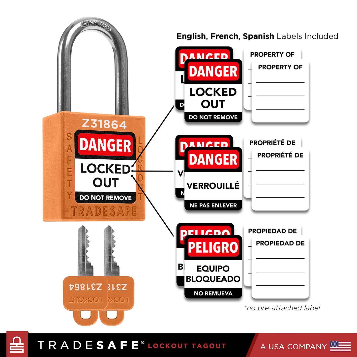 infographic: orange loto lock with english, french, spanish labels included