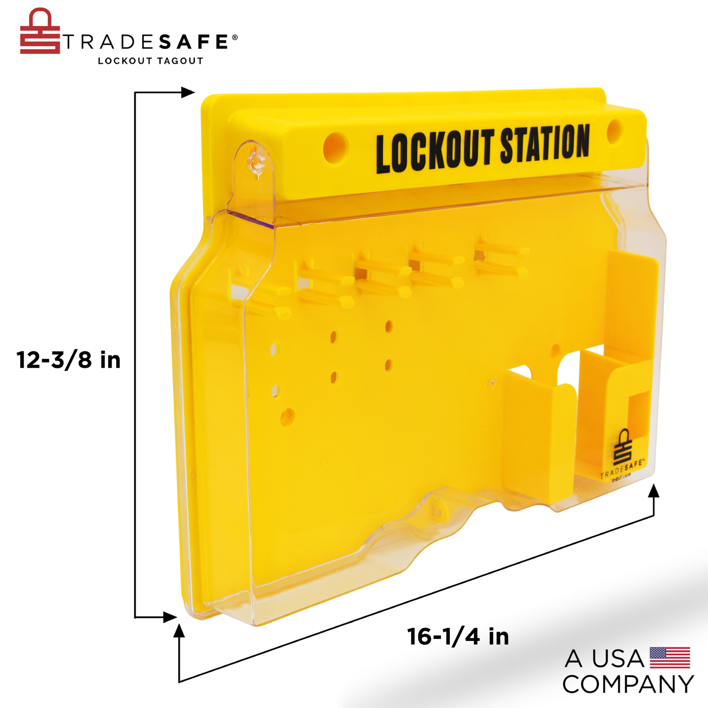 info overlay eye-level view of lockout tagout large station unfilled showing dimension