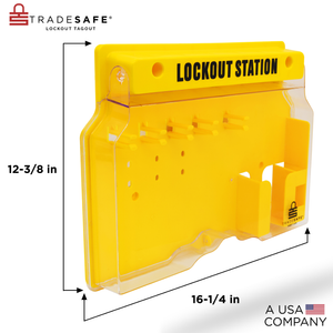 info overlay eye-level view of lockout tagout large station unfilled showing dimension