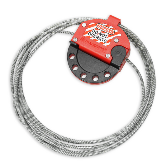 adjustable 10ft cable lockout with "danger: do not operate" label