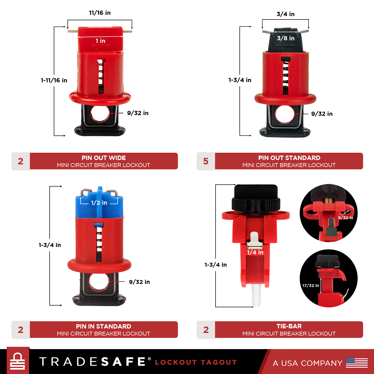 dimensions and quantities of mini circuit breaker locks