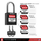 infographic: black loto lock with english, french, spanish labels included