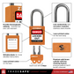 infographic of an orange loto lock with 2 keys indicating materials used in each part