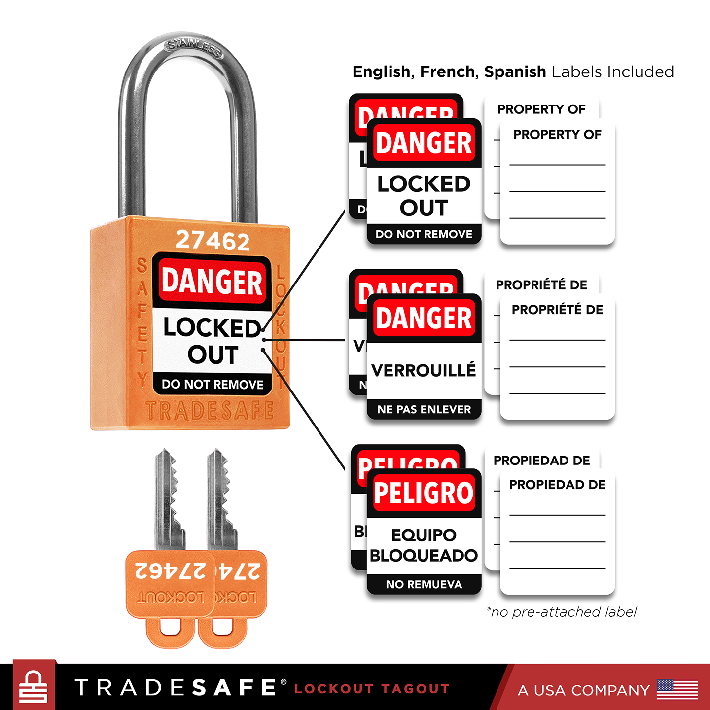 infographic: orange loto lock with english, french, spanish labels included