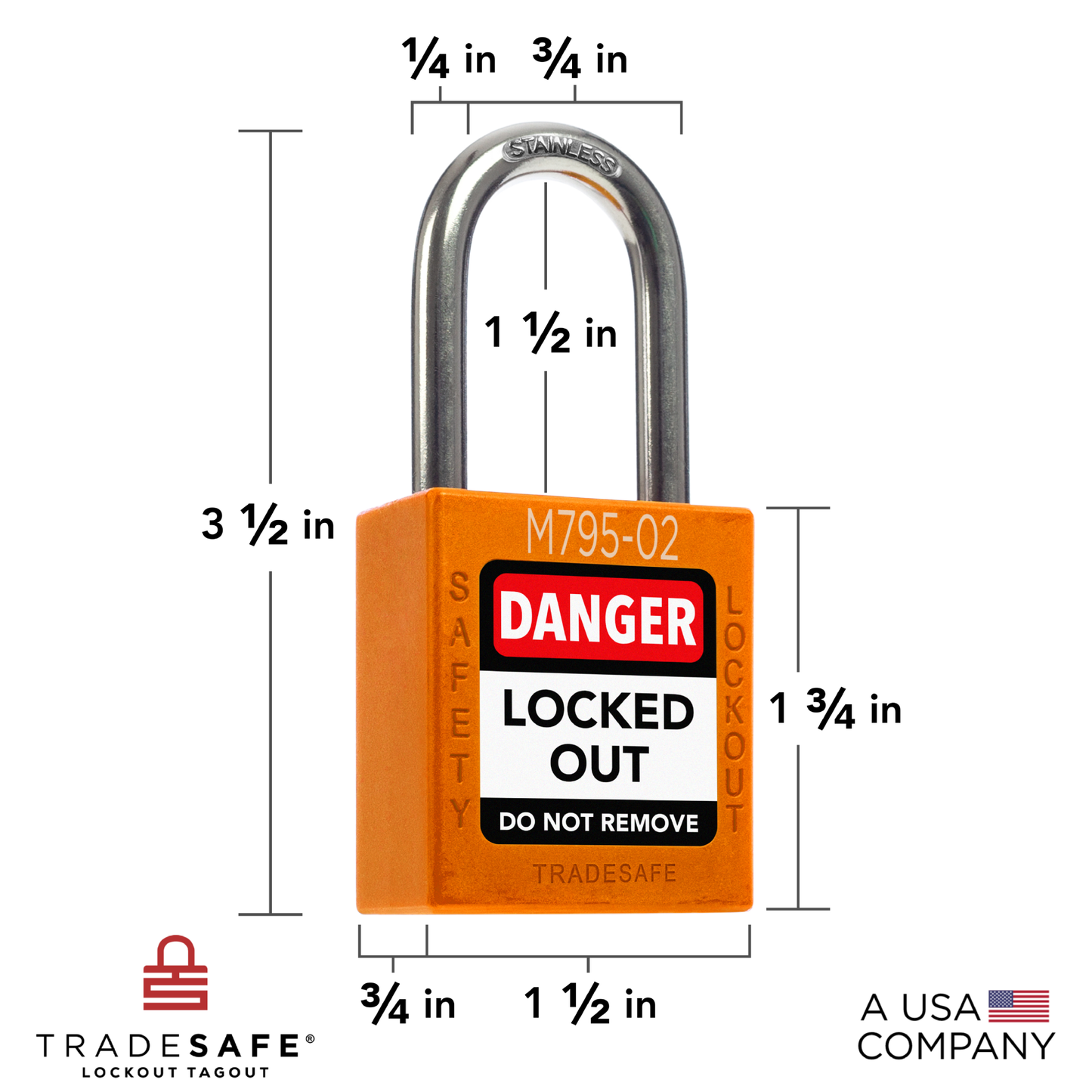 dimensions of an orange keyed different master keyed lockout tagout padlock