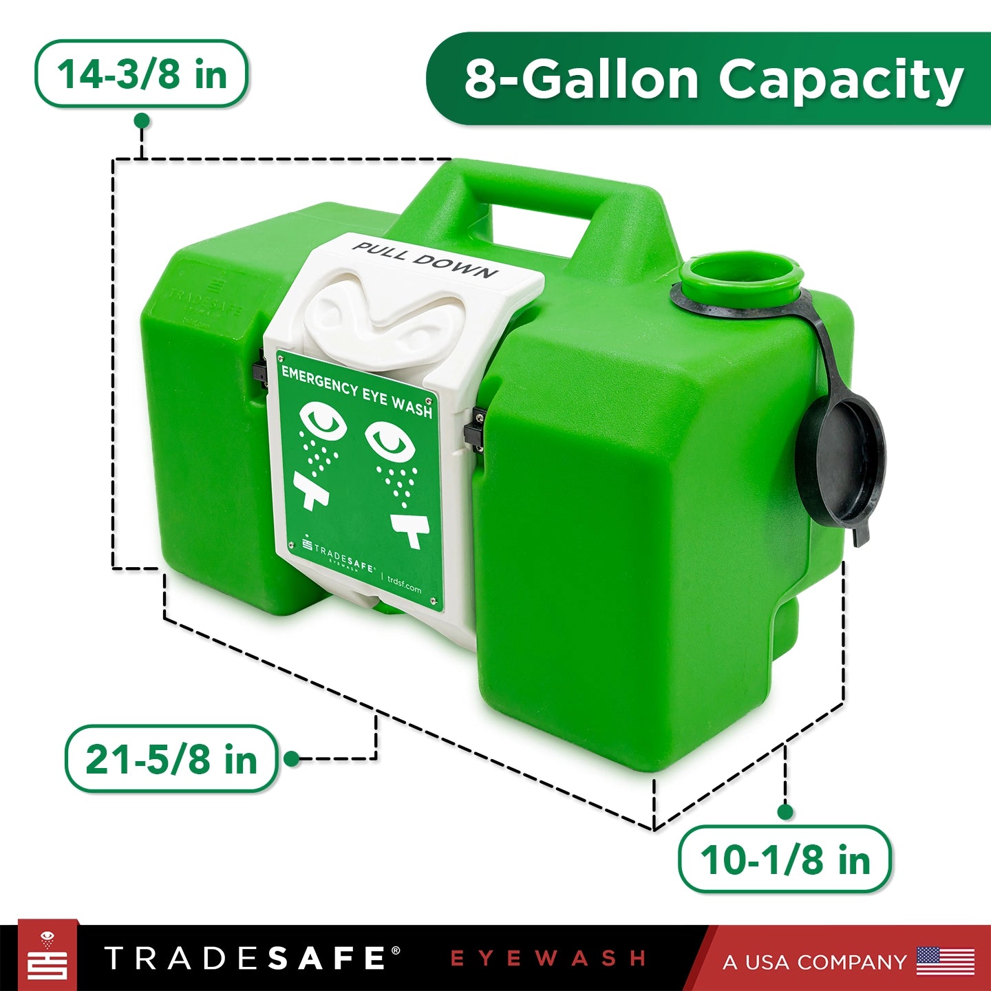 8-gallon capacity portable eyewash station dimensions