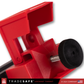 close-up side view of an over-sized red clamp-on circuit breaker lockout