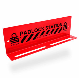 eye-level view of a red padlock station