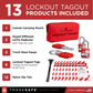 infographic of Lockout Tagout kit indicating components and quantities of each