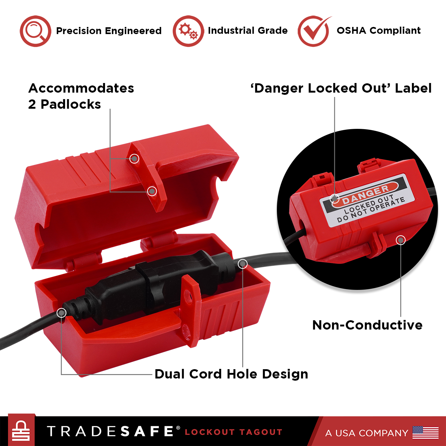 product features of tradesafe electrical plug lockout medium