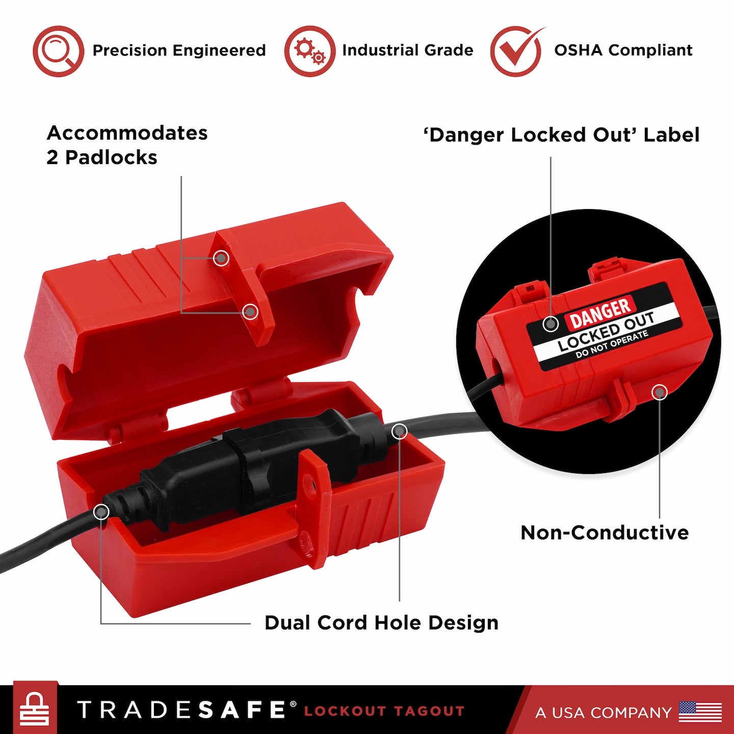 product features of tradesafe electrical plug lockout medium