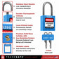 infographic of a blue loto lock with 2 keys indicating materials used in each part