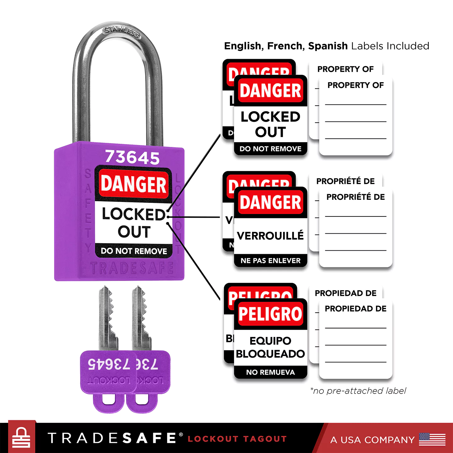 infographic: purple loto lock with english, french, spanish labels included