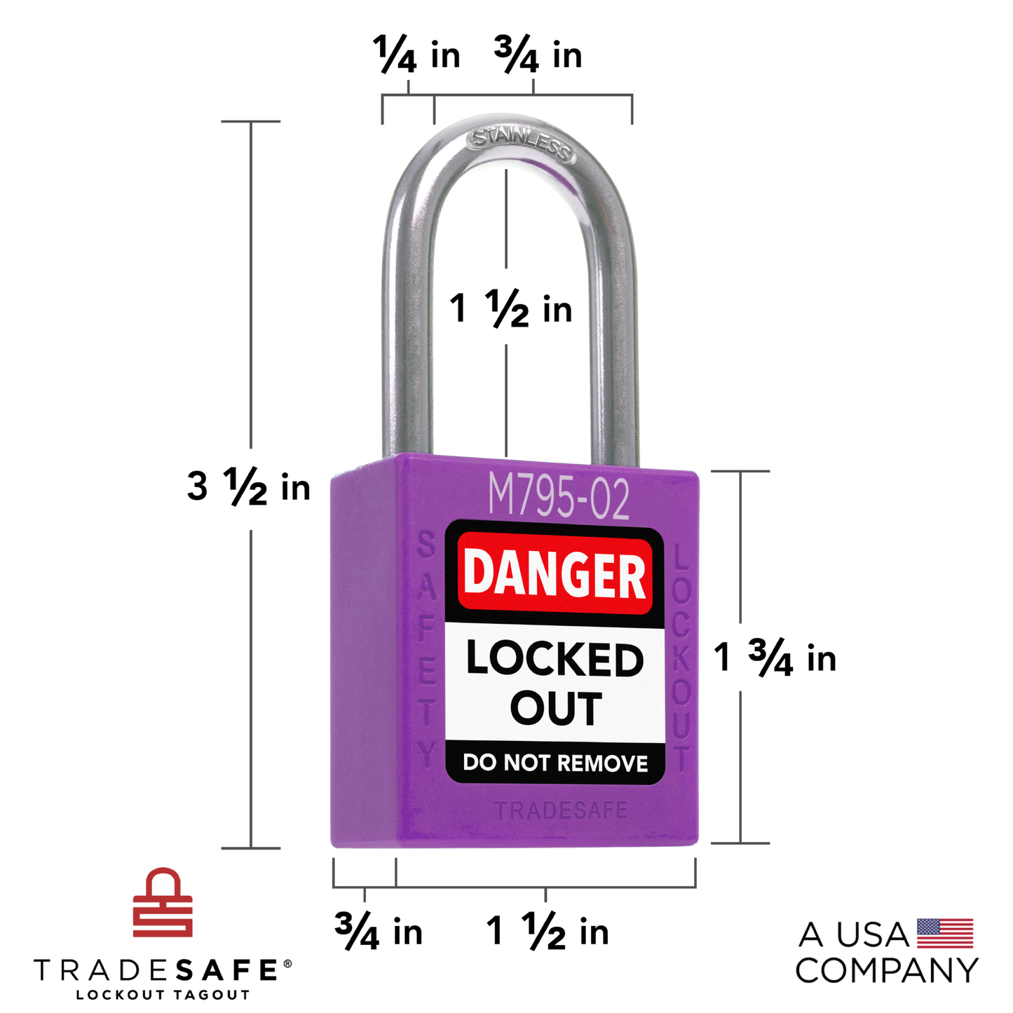 dimensions of a purple keyed different master keyed lockout tagout padlock
