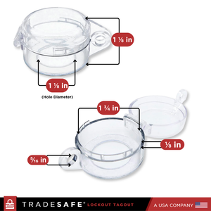 dimensions of one closed and one opened round push button lockout large