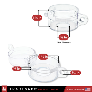 dimensions of one opened and one closed push button lockout in medium size