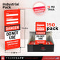 Industrial pack of Tradesafe Lockout Tagout 'Danger Do Not Use' tags, showing the 15 mil thick single tag size, dimensions, a 150-pack quantity, and an open display box on a light textured background.