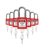 red keyed alike loto padlocks 7 pack with 2 keys per lock