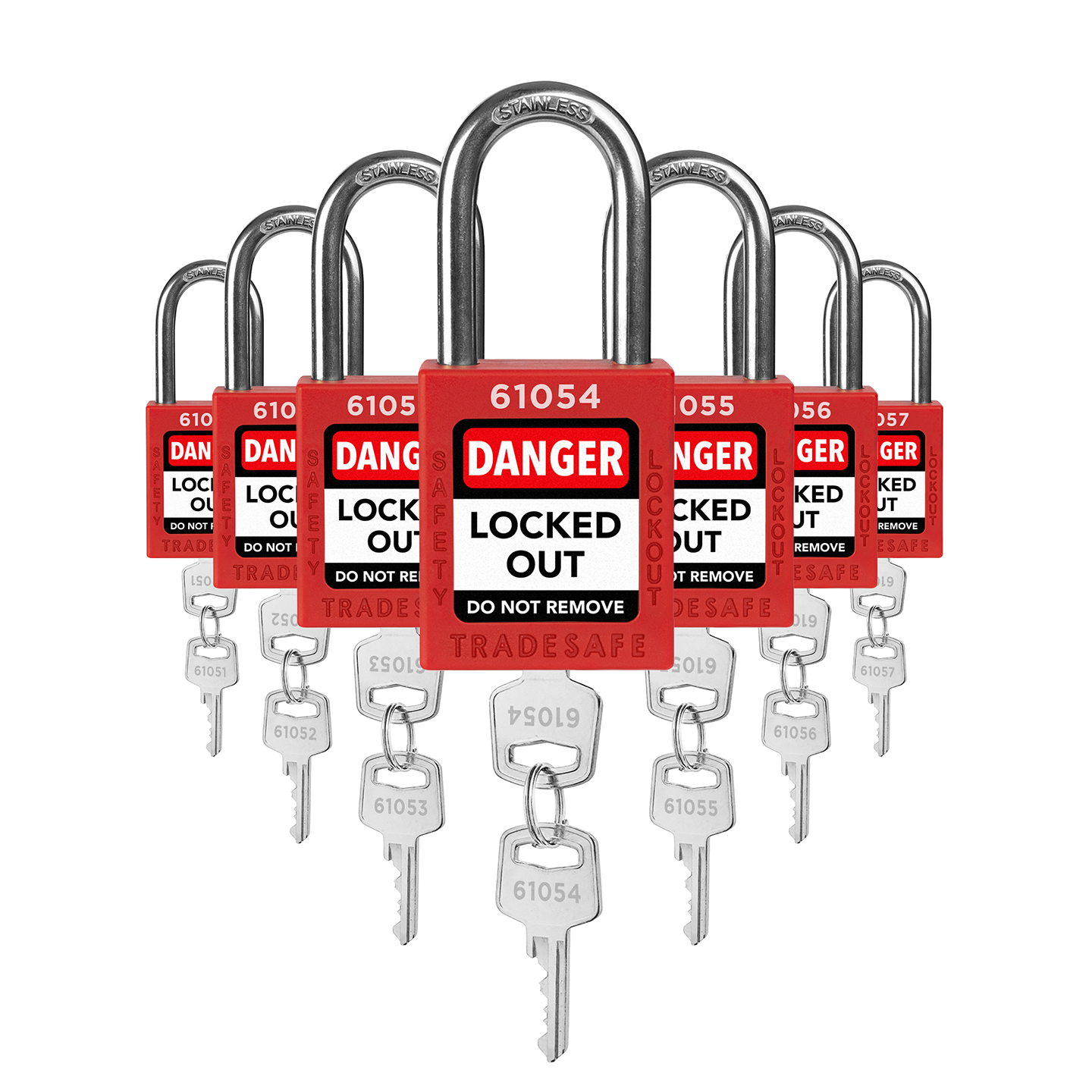 Keyed Different Lockout Locks - 7 Red Padlocks - 2 Keys Per Lock