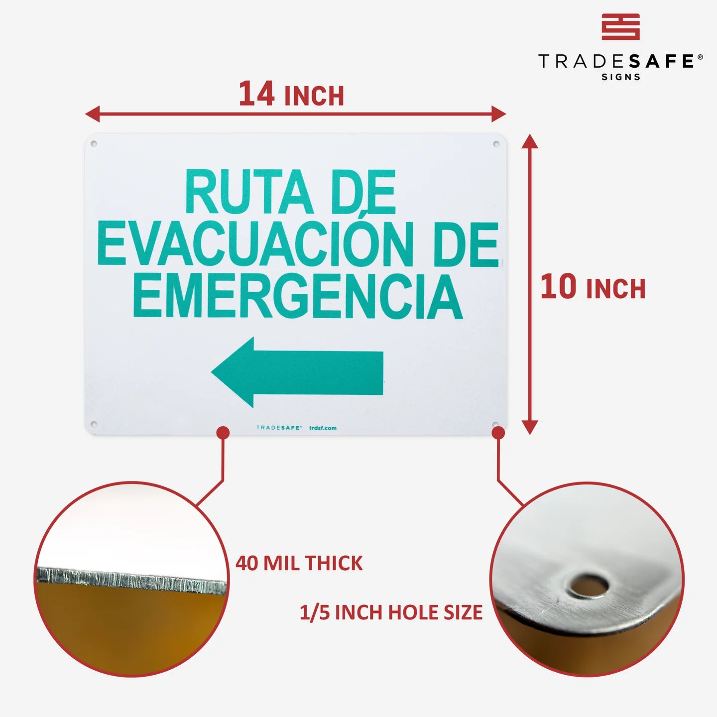 Ruta De Evacuación De Emergencia (Left Arrow) - Aluminum