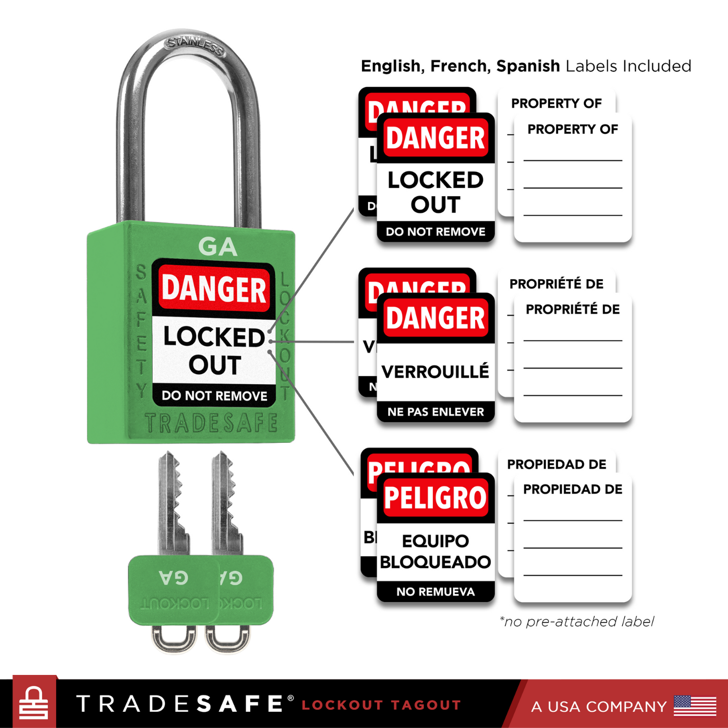infographic: green loto lock with english, french, spanish labels included