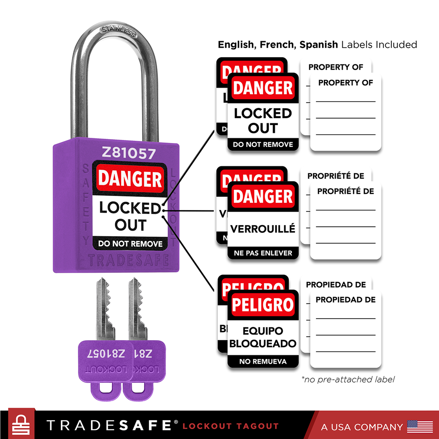 infographic: purple loto lock with english, french, spanish labels included