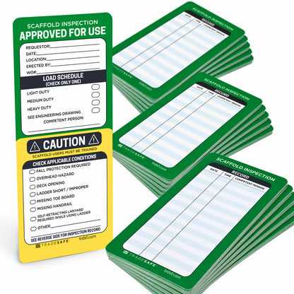 green and yellow scaffold inspection record cards 