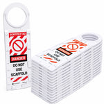 White plastic scaffold tags with red and black warning labels