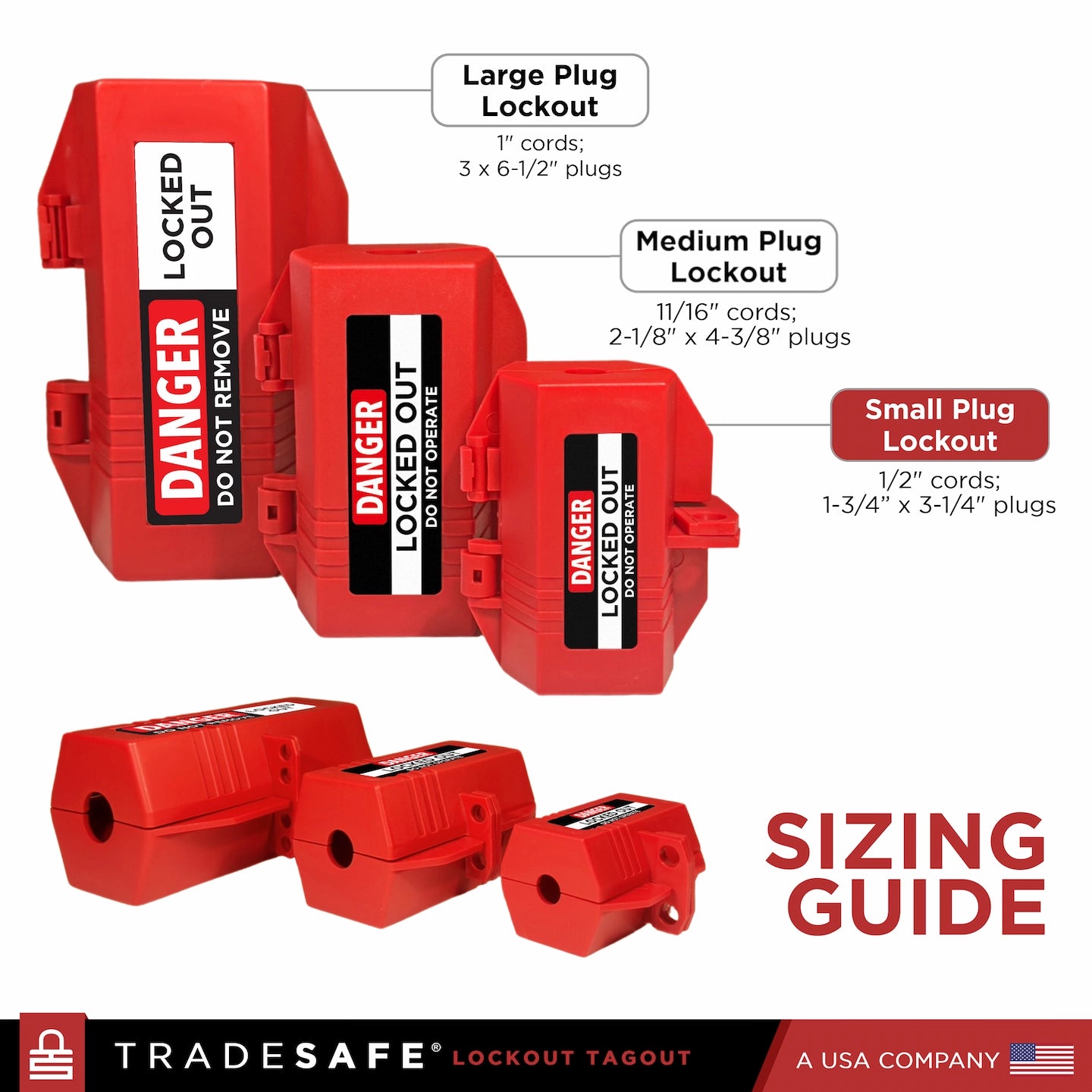 sizing guide of tradesafe 3 plug lockout tagout