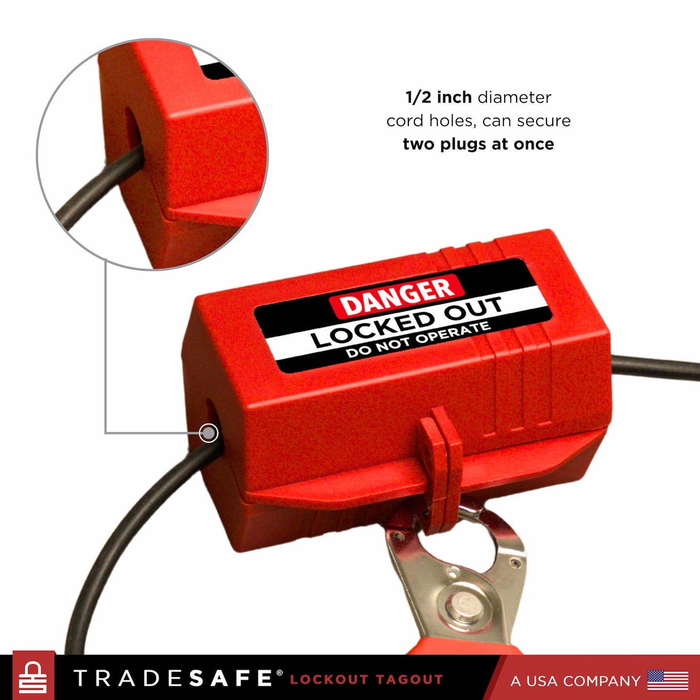 red lockout tagout plug lock device with cord holes