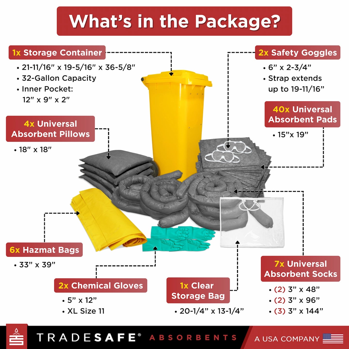 universal spill kit components inside the bin