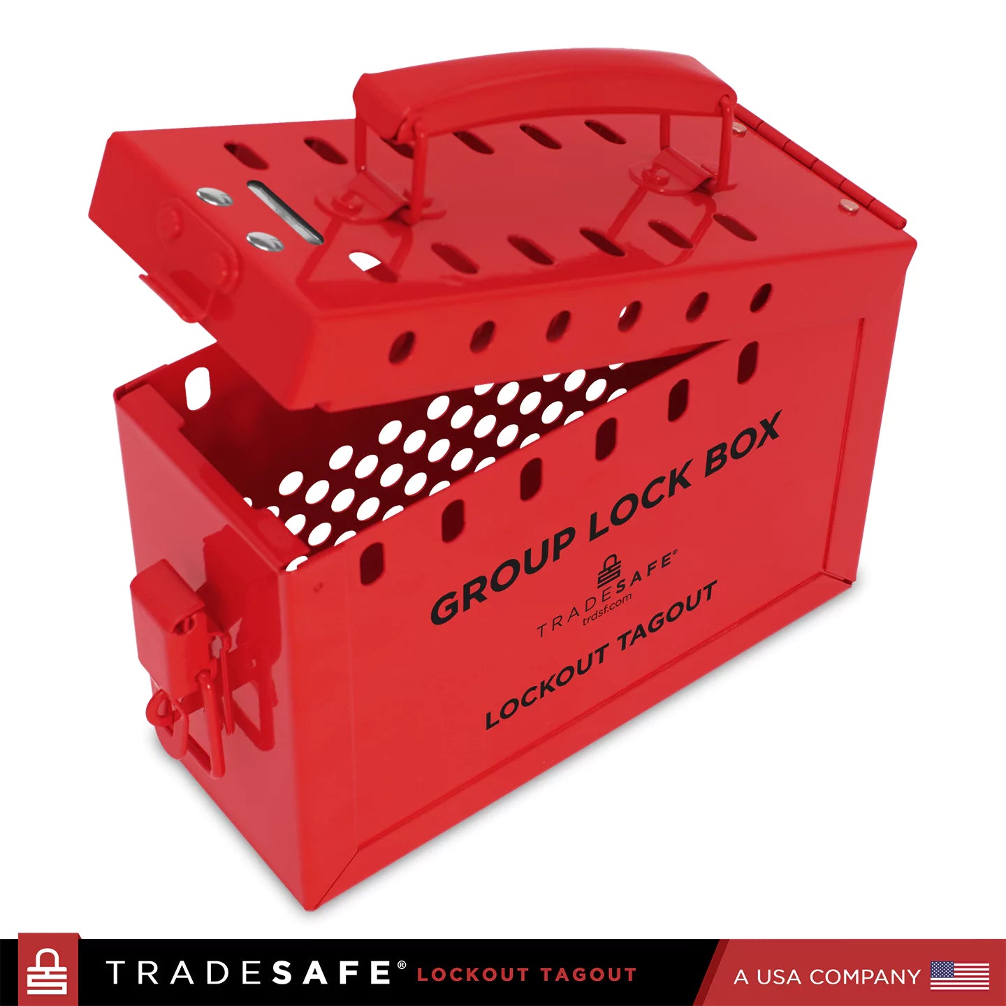 slightly opened red lockout tagout group box