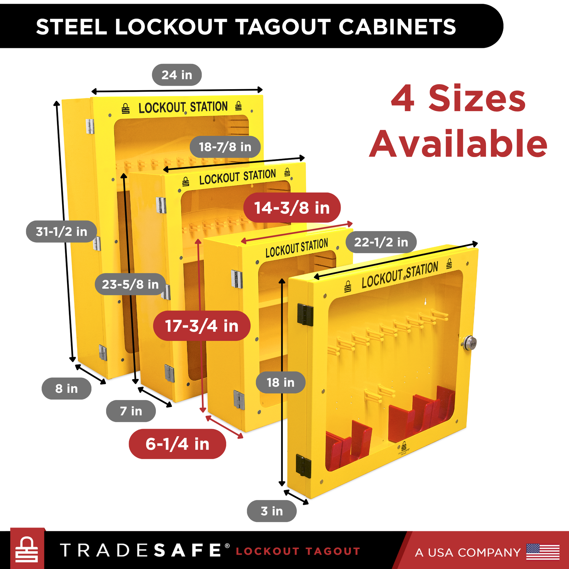 tradesafe steel lockout tagout cabinets in 4 different sizes available