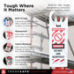 Tradesafe white plastic tag holder with red and black printed safety text. with product features and specifications
