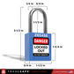 a blue lockout tagout padlock with dimensions