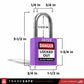 a purple lockout tagout padlock with dimensions