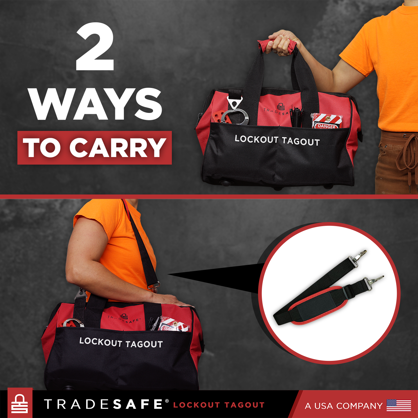 2 ways to carry: with padded handles or with padded shoulder strap