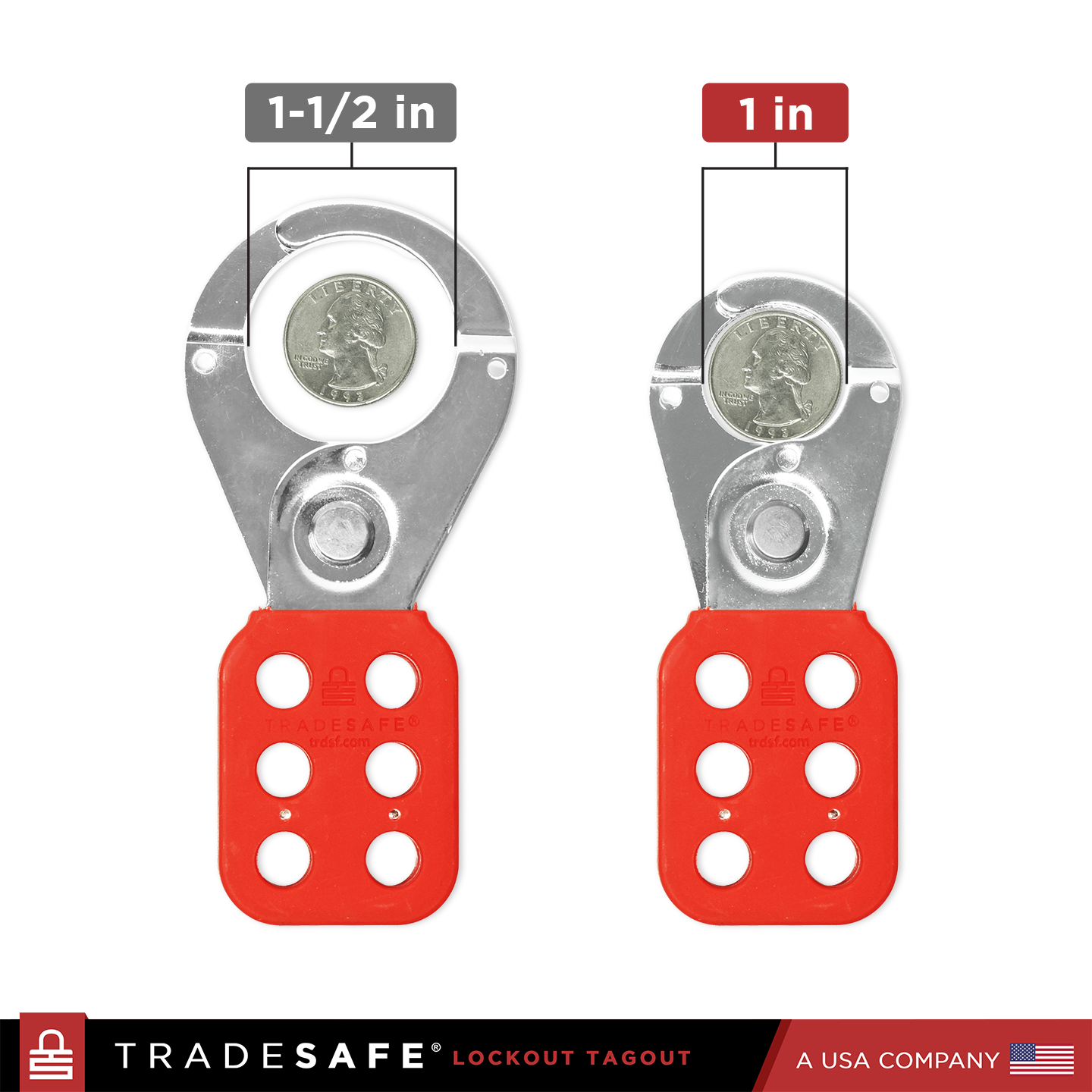 comparison of tradesafe 1-1/2 inch and 1 inch stainless steel hasp lock