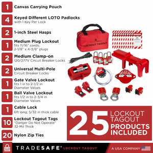illustration of a lockout tagout kit with component quantities listed