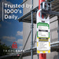 Tradesafe scaffold tag and holder in an outdoor construction setting. Trusted by 1000's Daily branding
