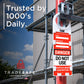 Tradesafe scaffold tag and holder in an outdoor construction setting. Trusted by 1000's Daily branding