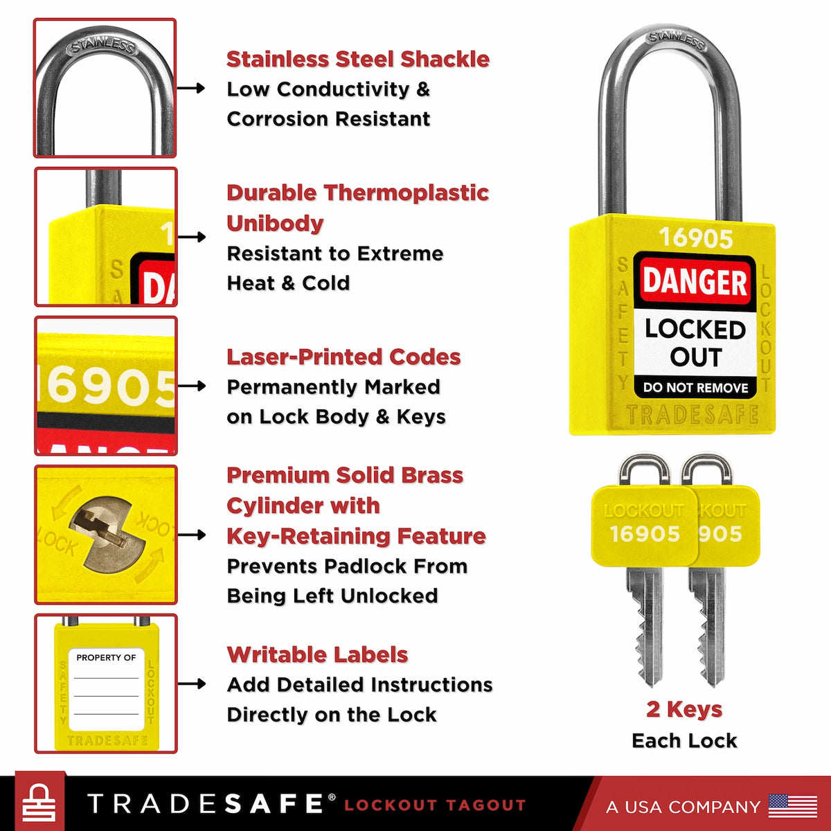 Yeallow Lock Yellow Keyed Different Lockout Locks - 2 Keys - 7 Pack | TRADESAFE