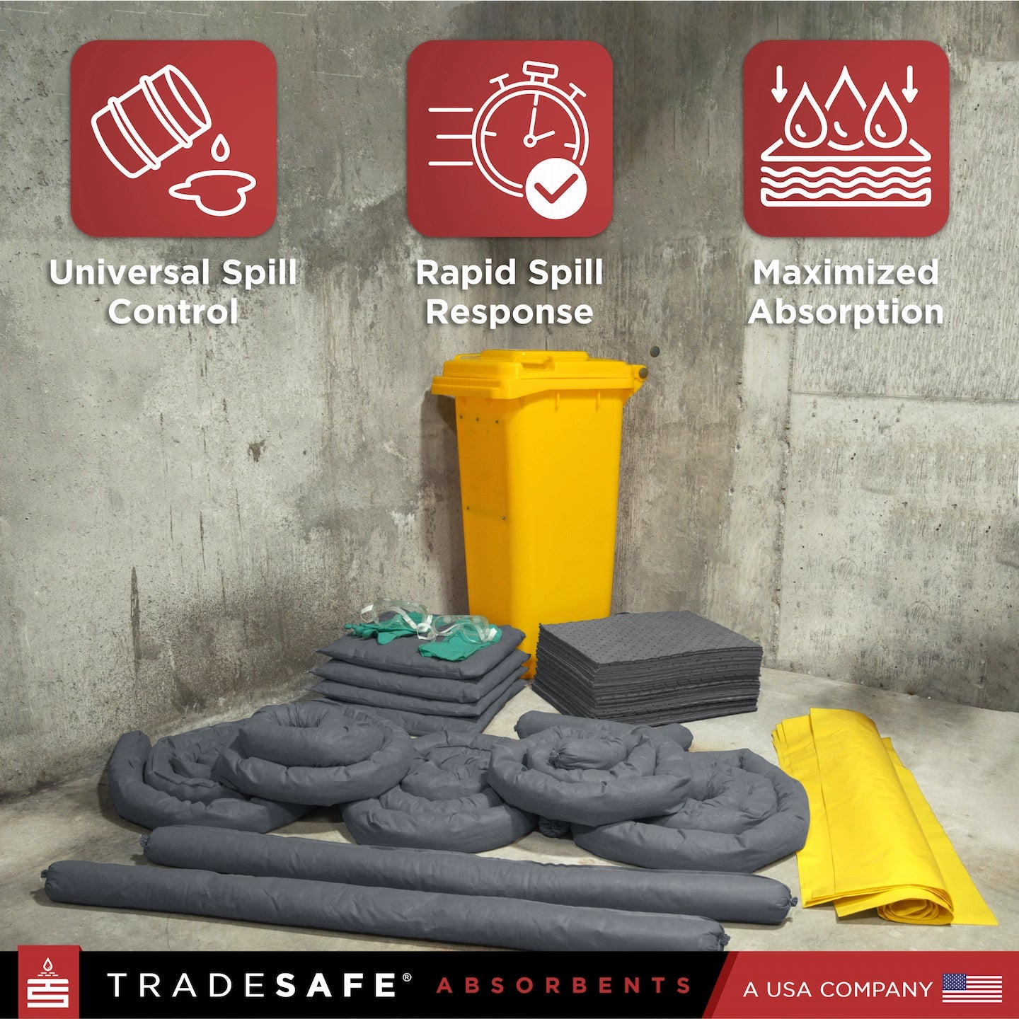spill kit features rapid spill response and maximized absorption